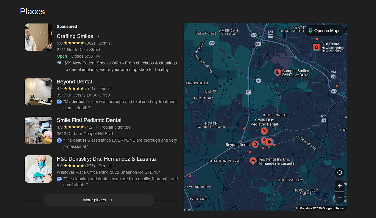 undefined The classic map pack in all its glory above the traditional 10 blue links associated with Google Search