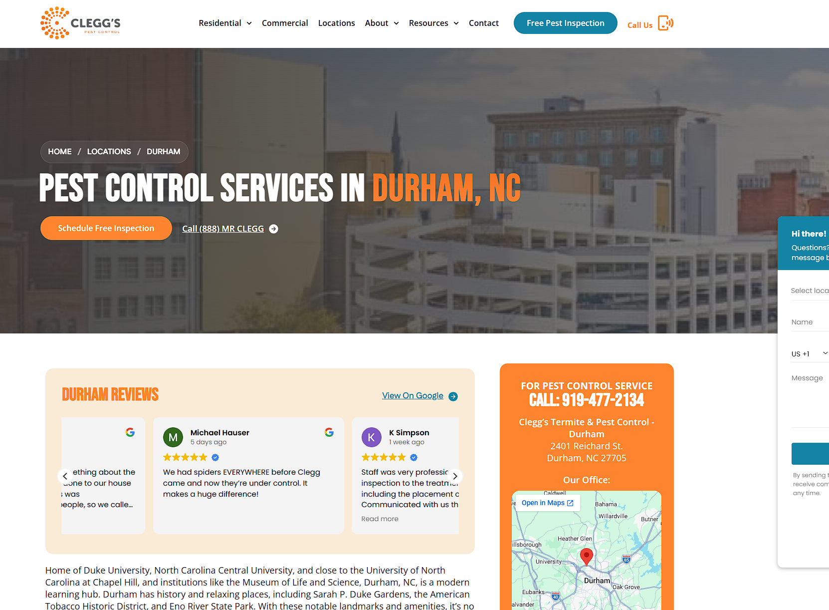 undefined A well structured pest control company website that includes a local page for Durham, NC services